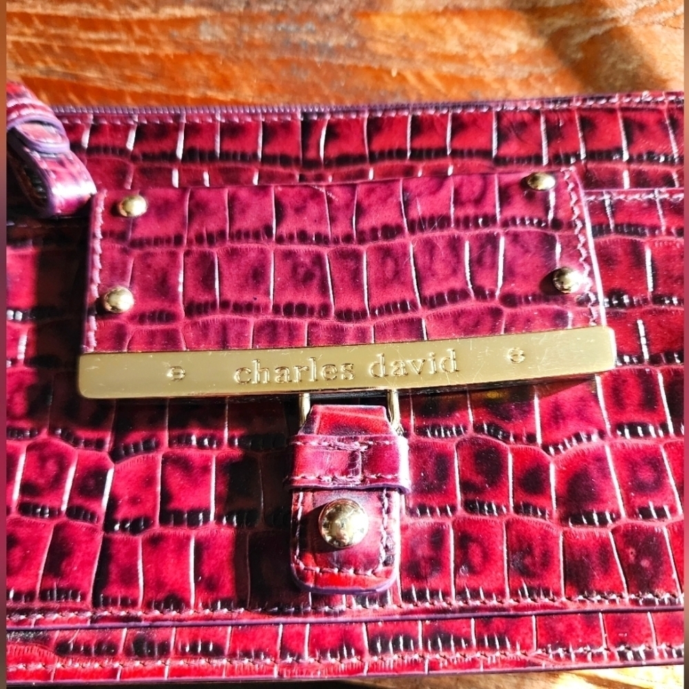 Charles David Purple Leather with Gold hardware Purse - Animal Embossed Print
